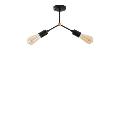 Elegant Black Chandelier, 13.4 x 3.9 x 10.2 inches | Industrial Metal Body, 2 x E27 Max 40W Sockets | Modern Novelty Design, Perfect for Living Room, Dining Room & Entryways, IP20 Rated for Indoor Use