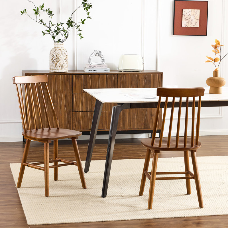 Ensemble de 2 chaises d'appoint et chaises de salle à manger en bois massif Windsor, Brun