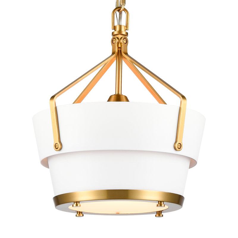 Luminaire suspendu 1 lumière de 10,5 po de large Latshaw - laiton satiné, Blanc, Laiton
