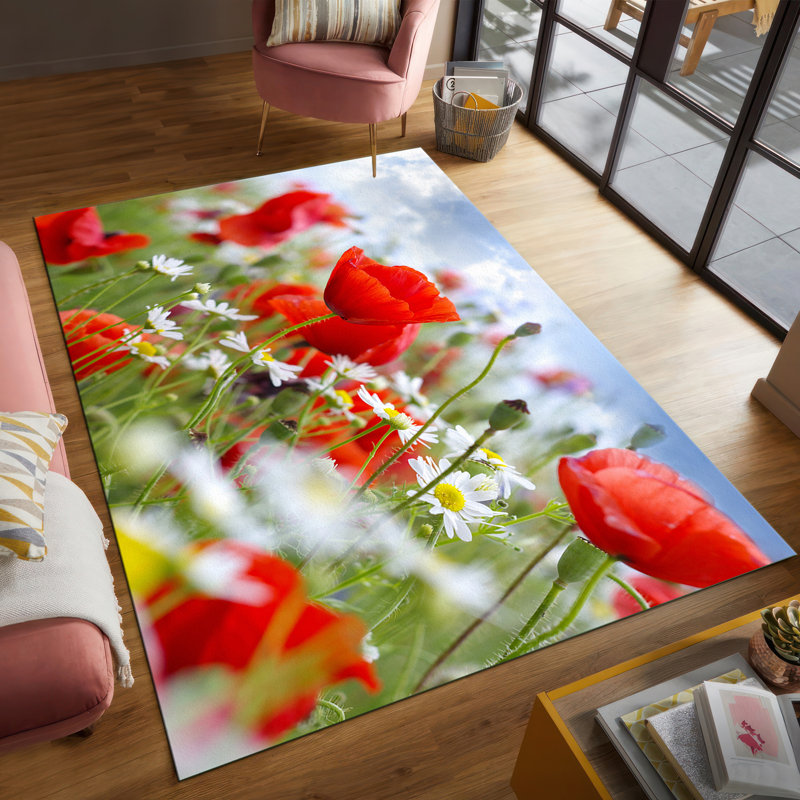 Floral-Printed Non Woven Soft Rug with Delicate Pastel Blooms and Leaf Pattern for a Sophisticated Touch in Any Living Space