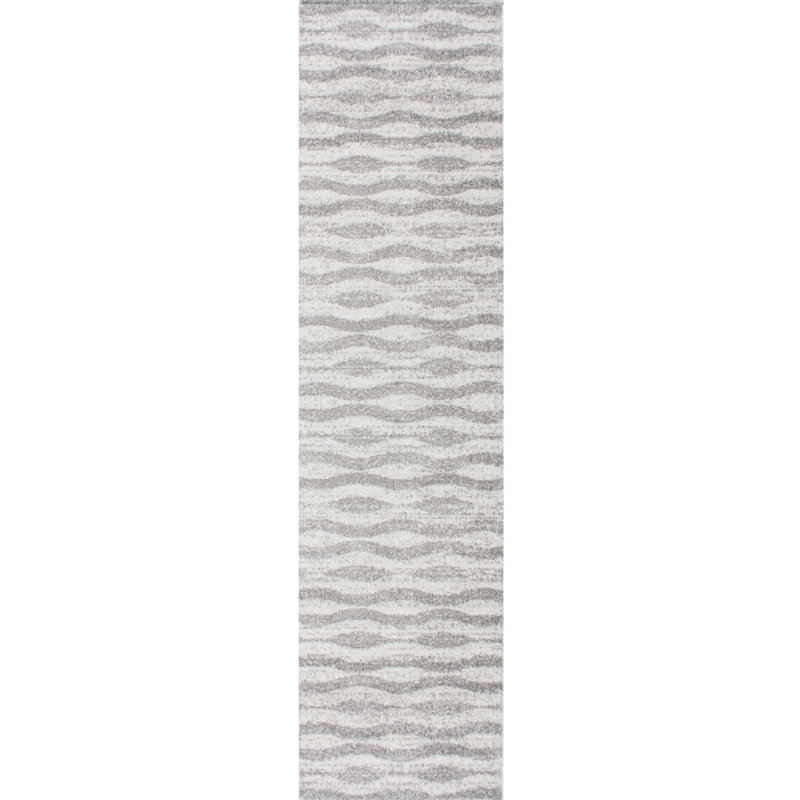 Tapis de couloir à motif géométrique pour le salon, la salle à manger, l'entrée, la chambre à coucher, le vestibule et la cuisine Sarepta, gris / blanc cassé