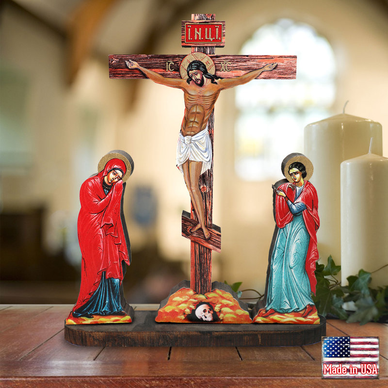Crusifixion autoportante en bois de la croix du Christ, H 12,5 po x l 11 po x P 3 po