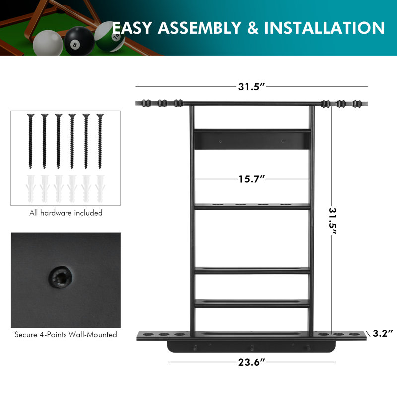 Solid Wood Pool Cue Holder Floor Stand - Holds 9 Cues, Billiard Balls & Accessories For Game Room