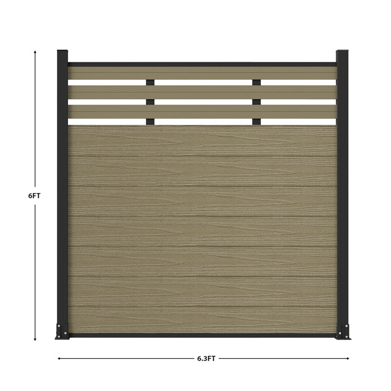 Panneaux de clôture d'intimité semi-fermés 6 pi avec poteau, finition granulée, Bois antique, H 6 pi x l 6,3 pi