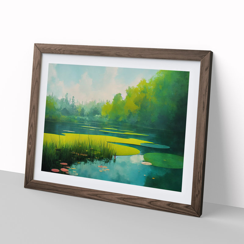 Stunning Summer Pond 1 Piece Single Picture Frame Painting, 25cm H x 34cm W x 2cm D, Walnut