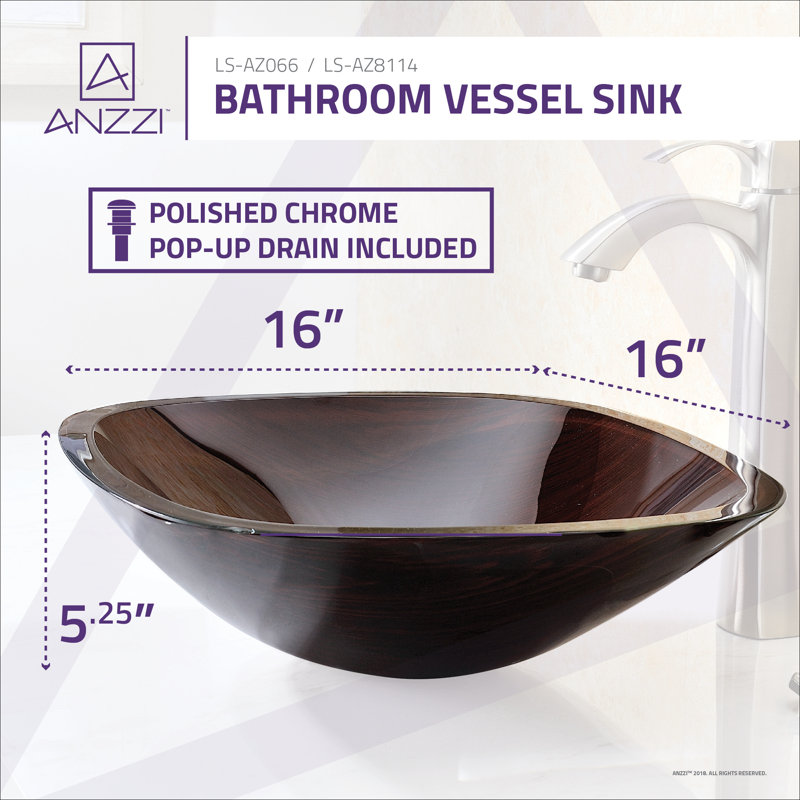 ANZZI Vonu 16.1 " Tempered Glass Square Bathroom Sink