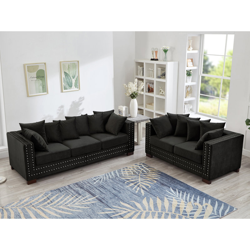 2-Piece Living Room Set With Storage, Black