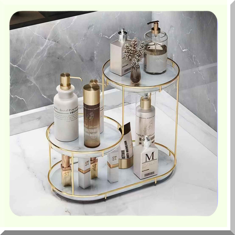 Tri-Tier Vanity Organizer: Large Capacity Bathroom Countertop Shelf with Removable Tray and Metal Frame