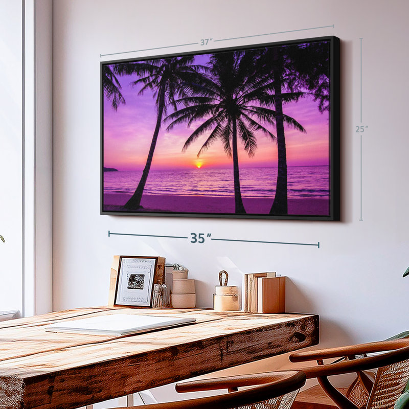 Impression sur toile de palmiers mauves, H 25 po x l 37 po