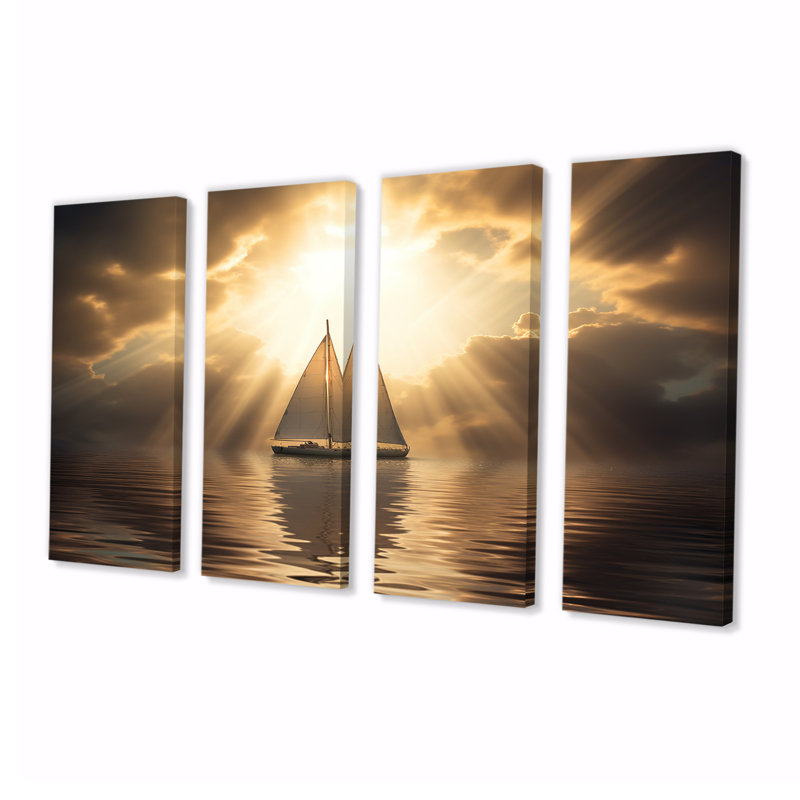 Voilier «Tranquility God Rays After The Storm» - décoration murale bateau 4 pièces, H 28 po x l 48 po