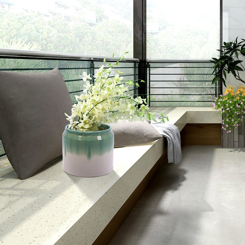 Pot de fleurs en céramique de haute qualité, Blanc/vert