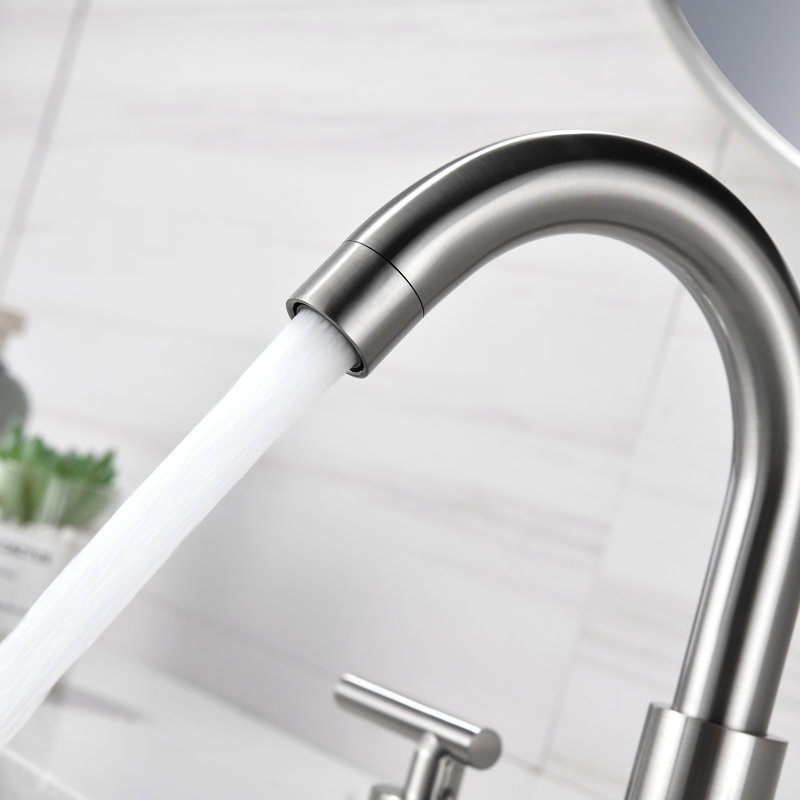 Solid Brass Two Handle Widespread Bathroom Sink Faucet With Drain Assembly, Brushed Nickel