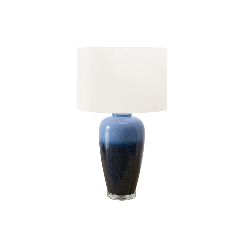 Lighting, h 29 po, lampe de table, céramique bleue, abat-jour ivoire / crème, contemporain, moderne