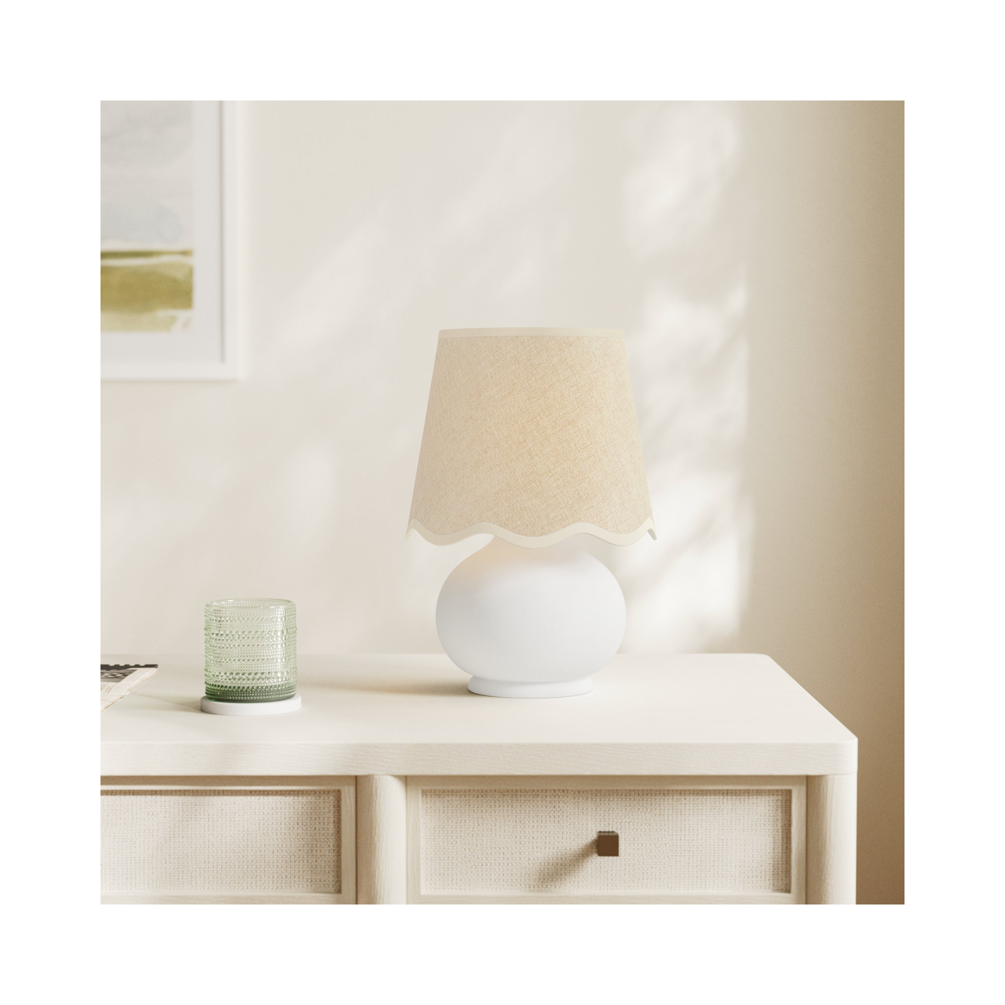 Momsen Colored Scallop Shade Lamp, Beige, White