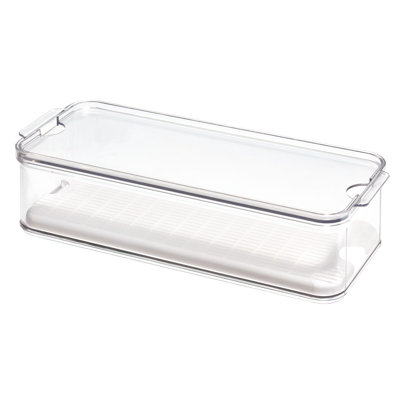 iDesign Crisp Produce Bin with Lid and Removable Inner Basket, BPA Free - Clear and White
