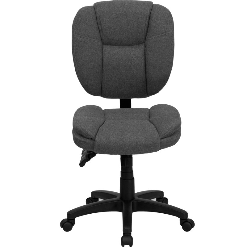 Mid-Back Multifunction Ergonomic Task Office Chair with Pillow Top Cushioning, Gray Fabric, Armless