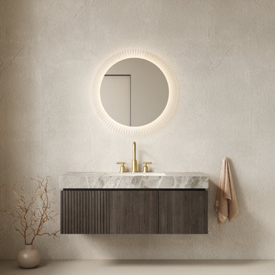 Meuble-lavabo flottant 48 po avec lavabo, comptoir en pierre frittée gris clair, lavabo en céramique à 3 trous, armoire de rangement avec tiroir et portes à fermeture en douceur, pré-assemblé, espresso