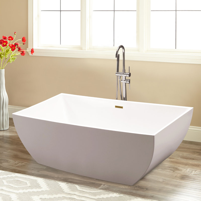 66.9" x 31.5" Freestanding Soaking Bathtub, White/Titanium Gold