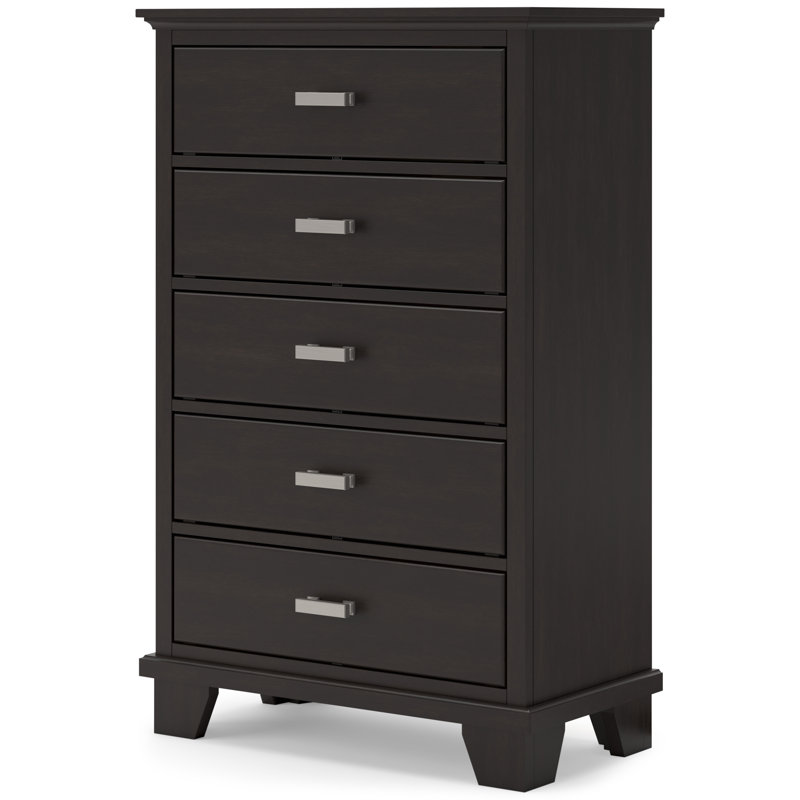 Brown Contemporary 5-Drawer Chest with Dovetail Drawer