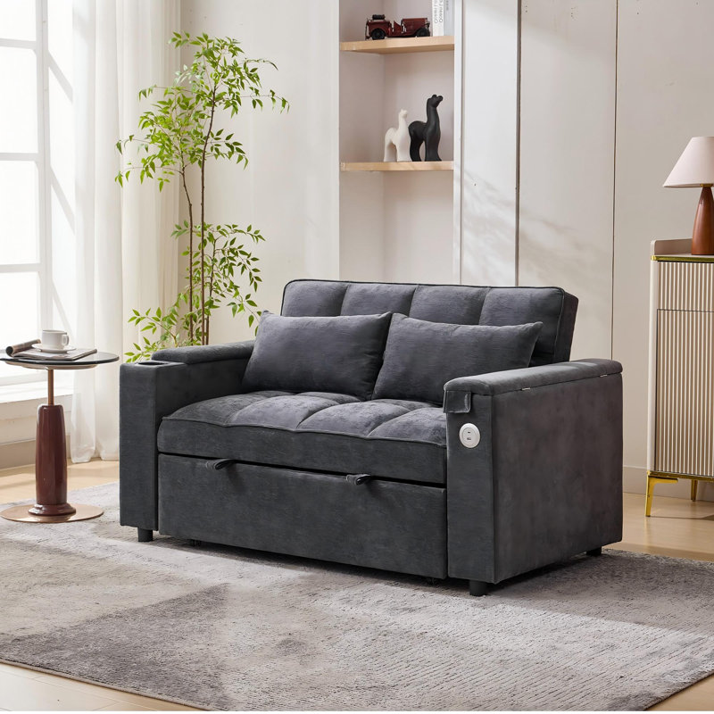 2 Seater Fabric Sofa Bed, Grey