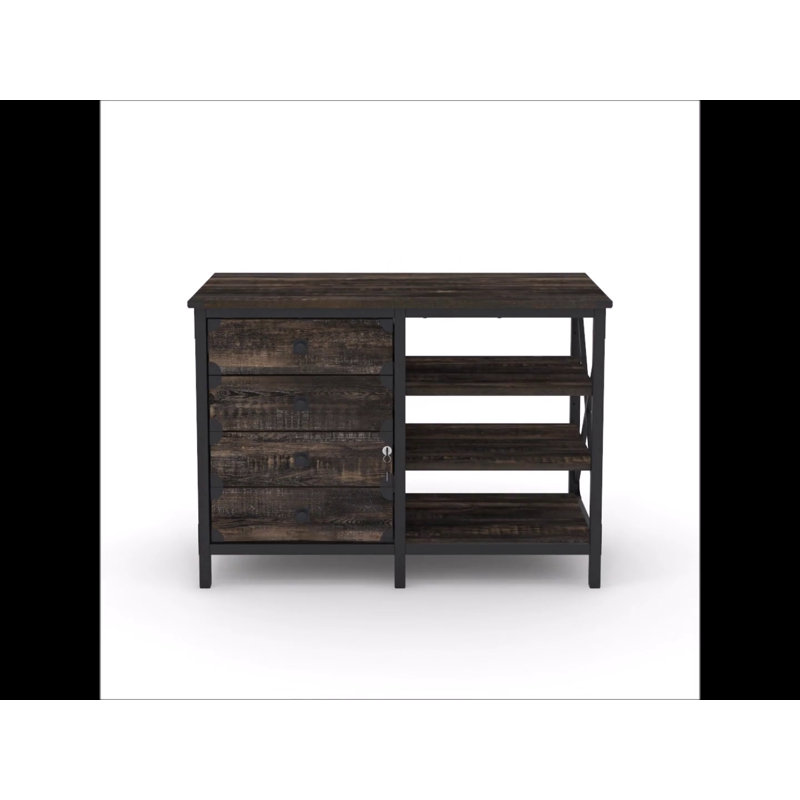 Carbon Oak Industrial 3-Drawer Lockable Filing Credenza
