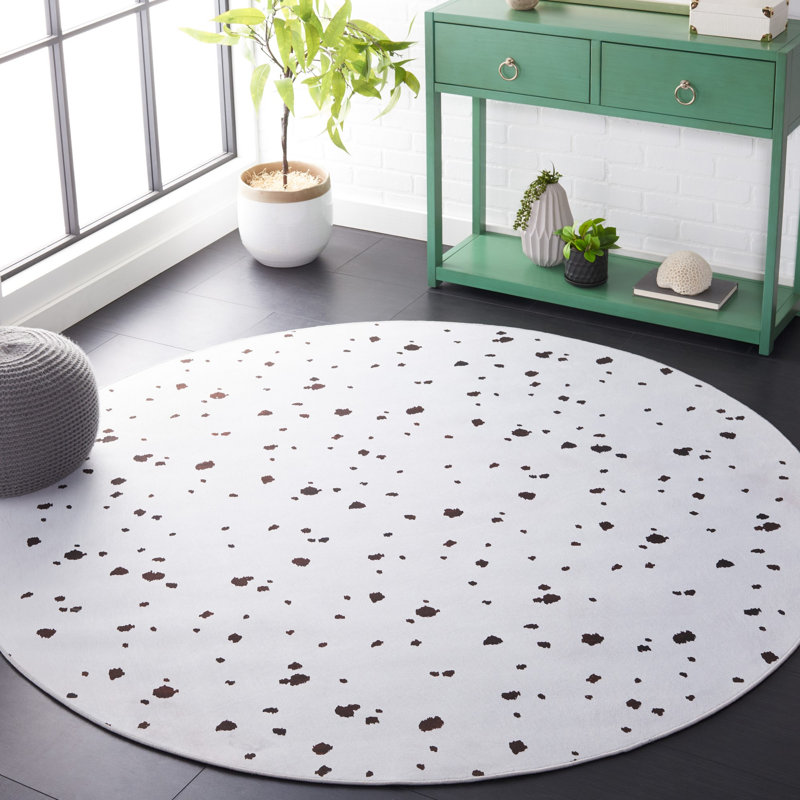 Tapis abstrait ivoire / noir, Rond 6 pi
