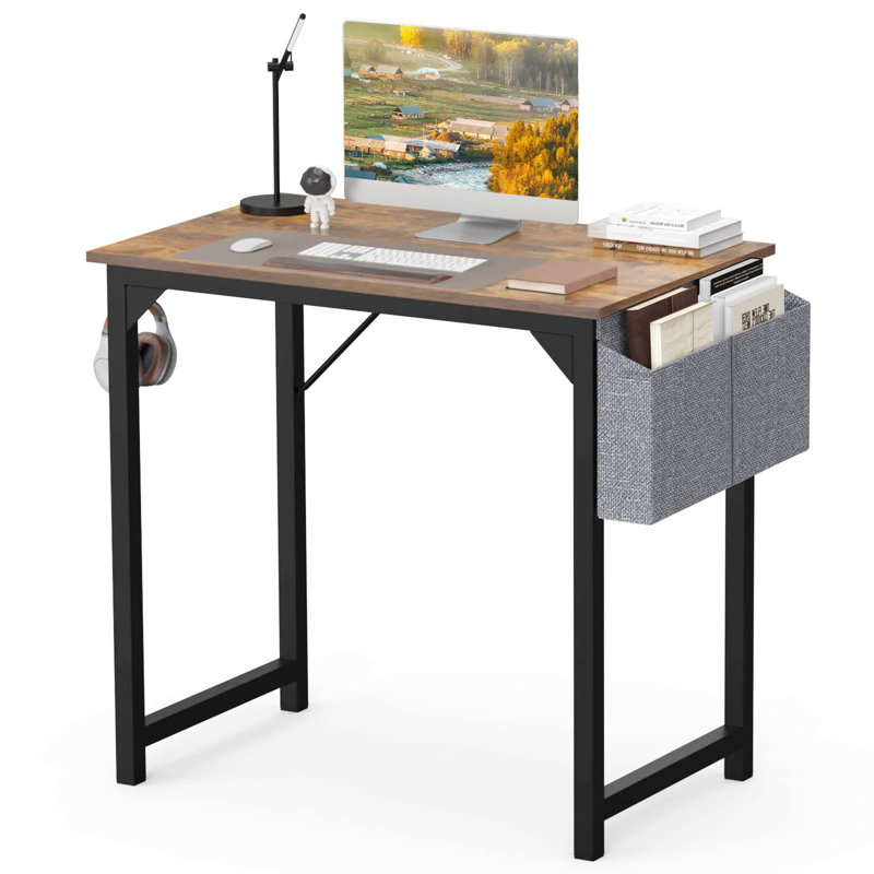 Petit bureau d'ordinateur de 40 pouces avec bureau d'écriture et bureau moderne simple avec sac de rangement et crochet pour la chambre à coucher