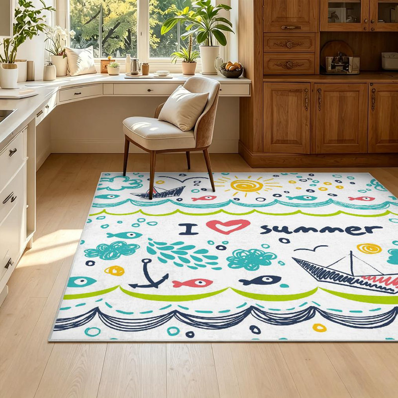 Tapis transparent transparent lavable à la machine Love Summer, Rectangle 55 po x 79 po
