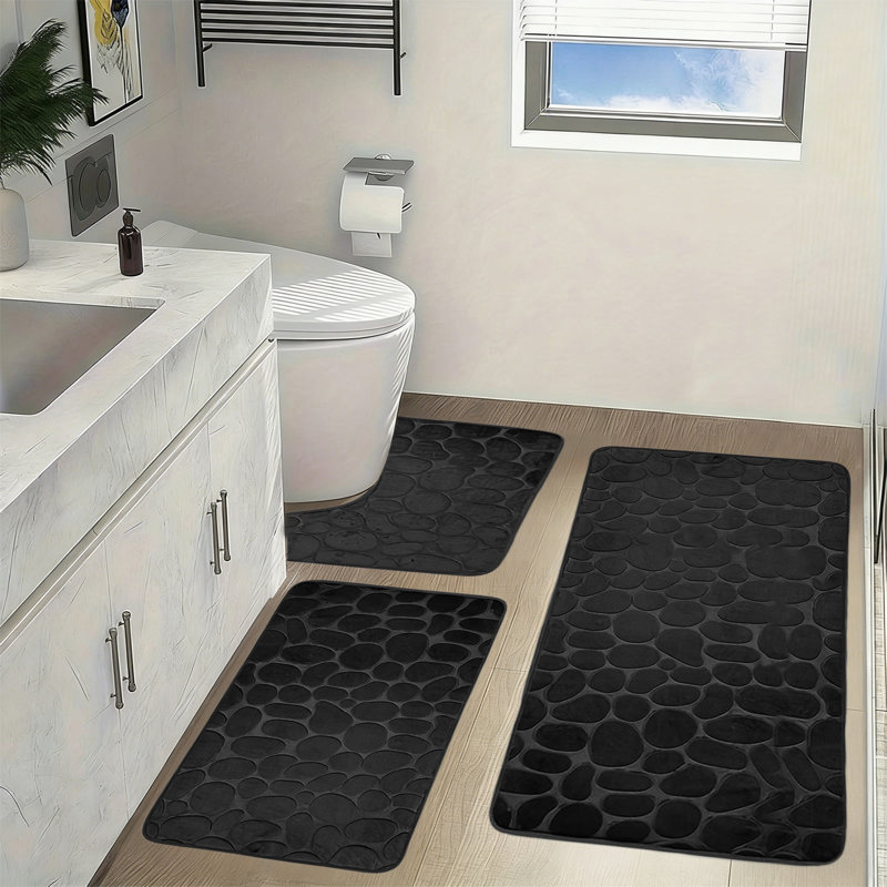 Ensemble de tapis de salle de bain 3 pièces, Noir