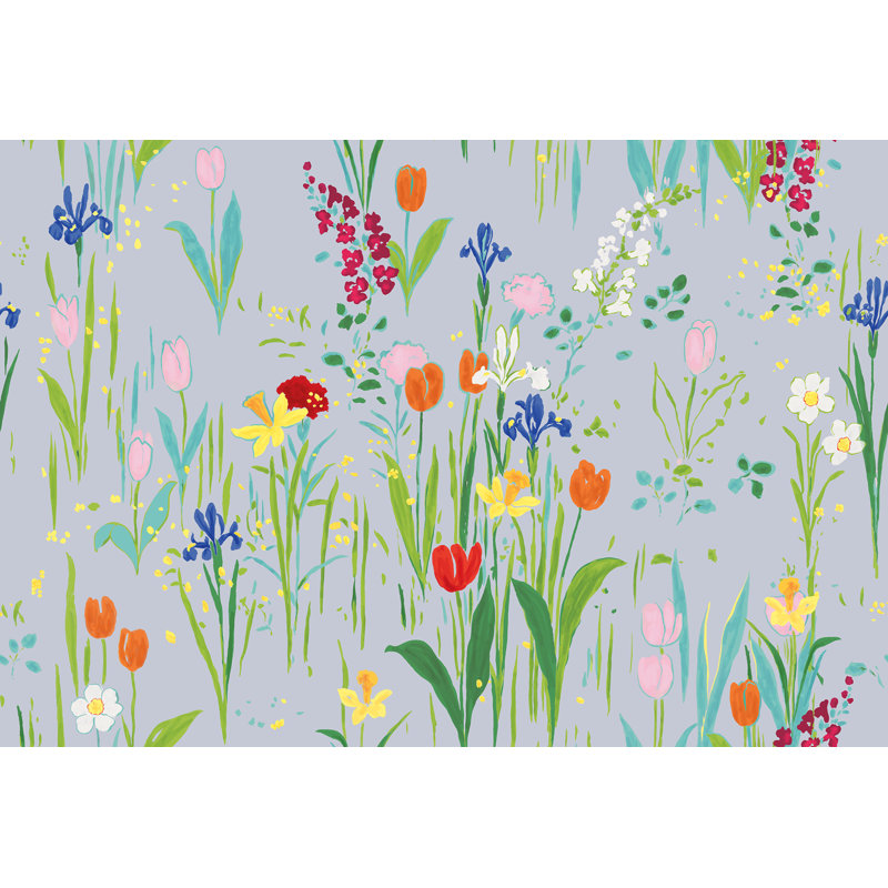 Paule Marrot Floral Wallpaper Double Roll, Periwinkle Gray