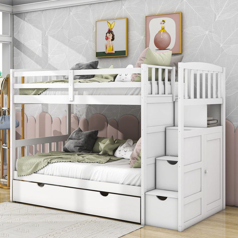 Harriet Bee Ikher Twin Over Twin/Full 3 Drawers Wood Bunk Bed with ...