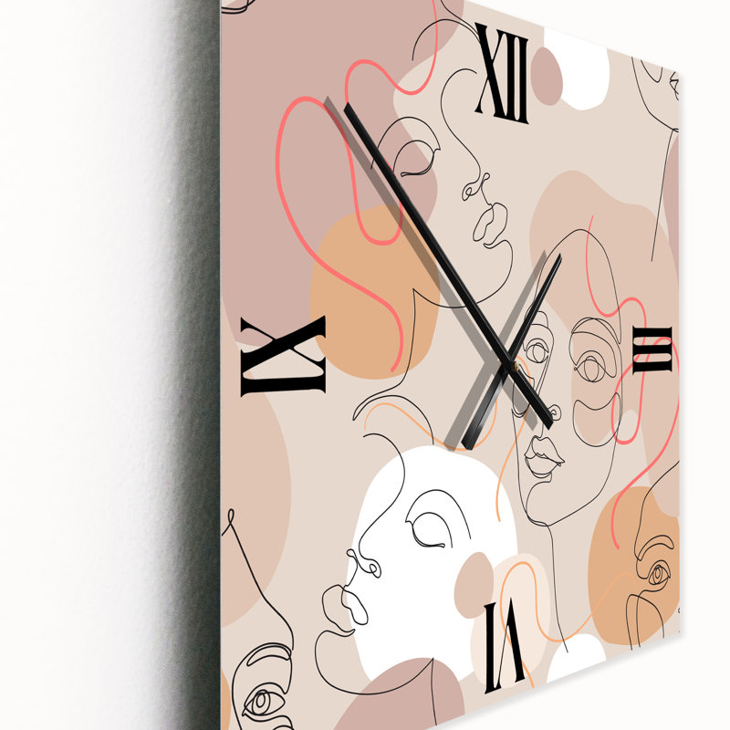 Abstrait une ligne, Portraits de femmes - Horloge murale moderne, Moyen