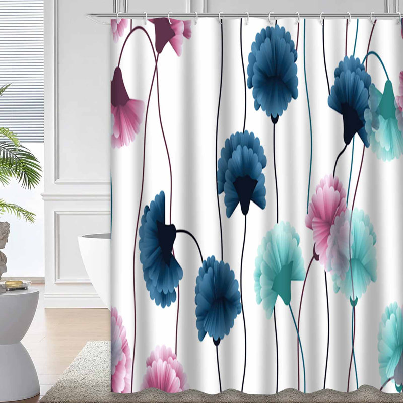 Rideau de douche sans couture à œillets roses et cyan avec 12 crochets, L 72 po x l 78 po