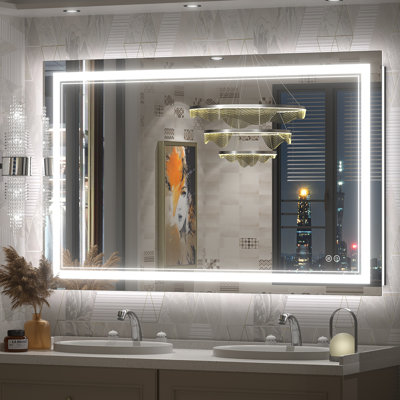  Wayfair Basics® UL Certified Front & Back LED Anti-Fog Tempered Glass Bathroom/Vanity Mirror 