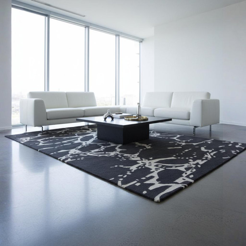 Navyan Black/Gray Area Rug, Rectangle 5' x 7'6", Blue/White/Gray