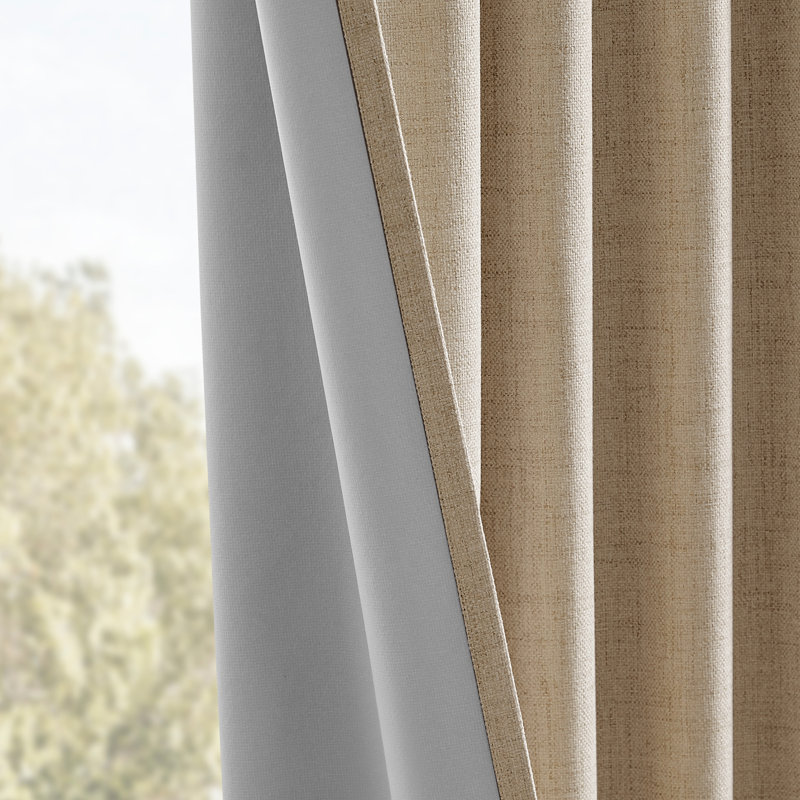 4 Pcs 100% Polyester Burlap Blackout Curtains For Bedroom Back Tab Curtains 4 Panels Set, Coffee, 52" W x 90" L