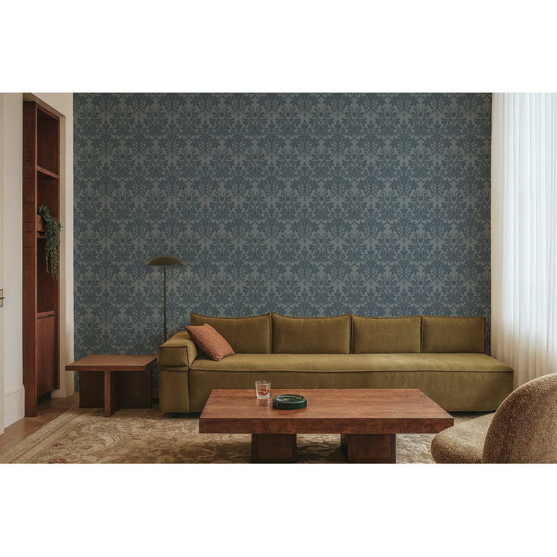 Rococo Relief - Wallpaper, Self-adhesive, Pewter Blue