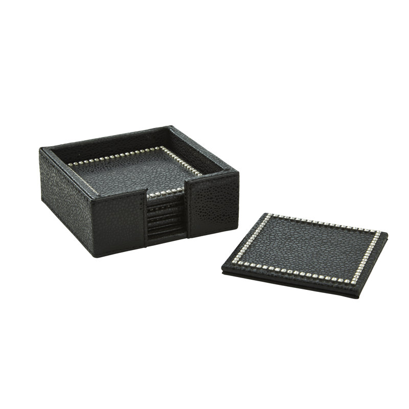 Ensemble de sous-verres Shagreen dans un support avec cristaux, ensemble de 4, Noir