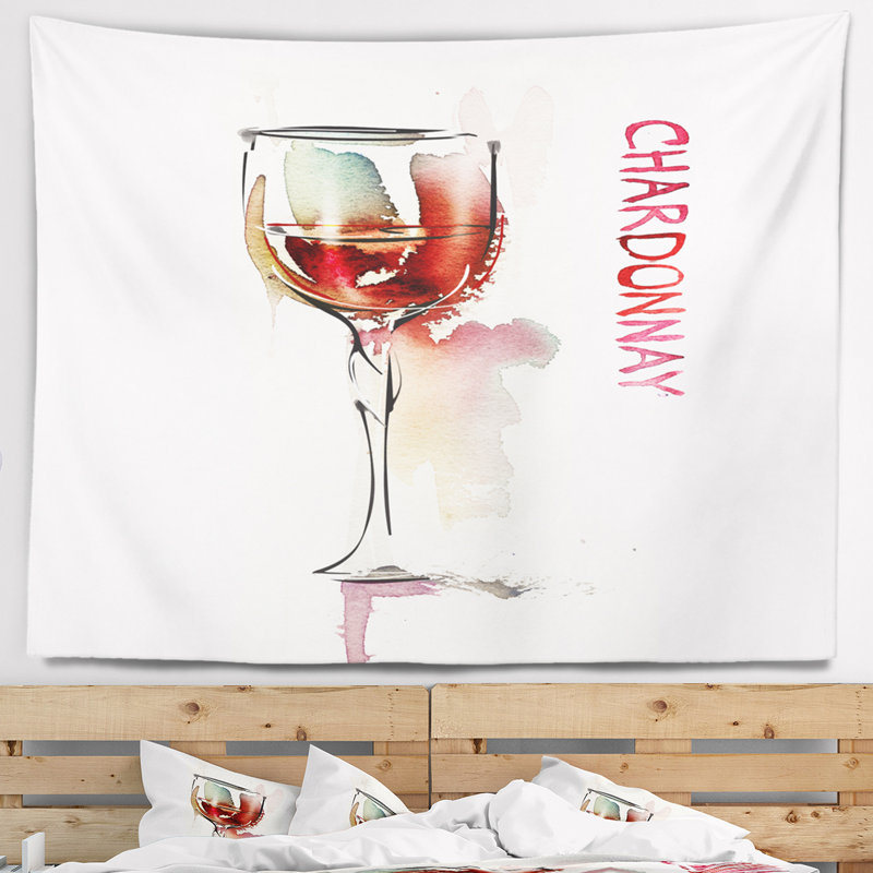 Tapisserie vin rouge sur fond blanc, H 32 po x l 39 po
