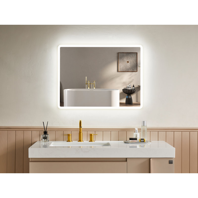 Bathroom Mirror with Led Lights, Anti-Fog, Wall Mounted, Dimmable, Horizontal/Vertical, 36" x 28"