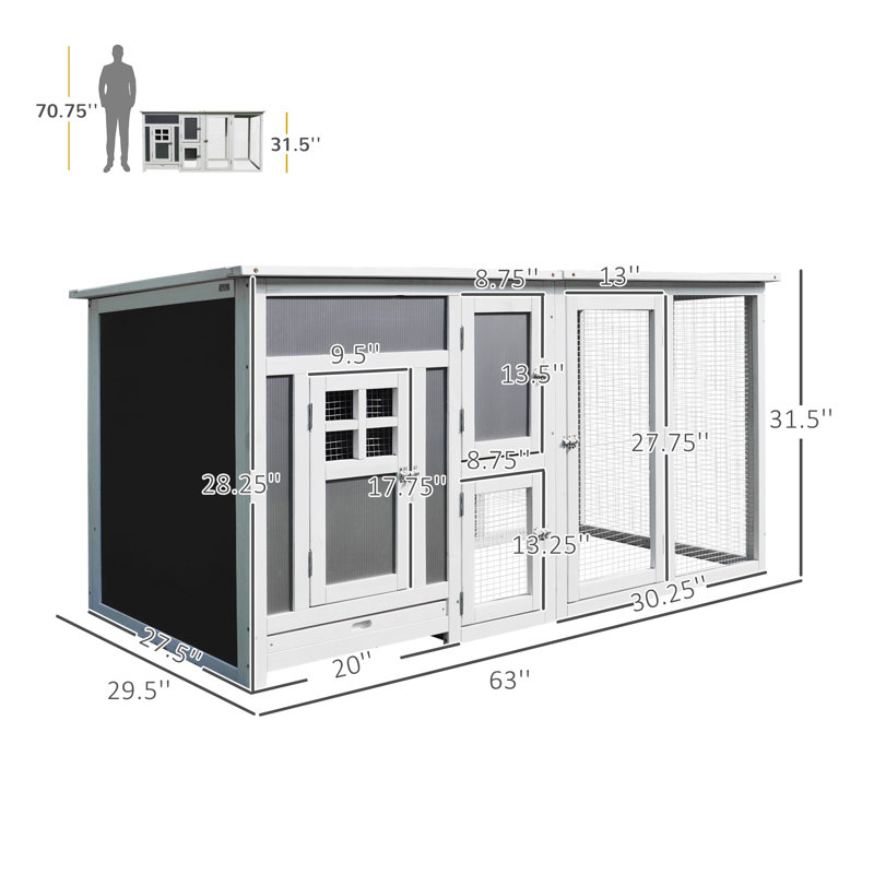 Poulailler en bois 63 po avec toit en PC et boîte de rangement pour volaille de basse-cour
