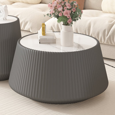 Table basse moderne en cuir fritté avec dessus en pierre pour salon | Idée de cadeau