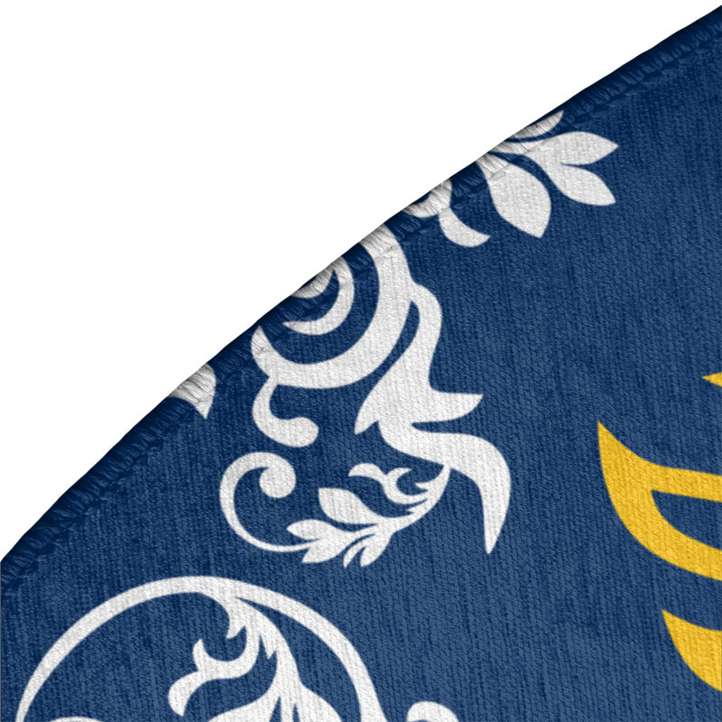 Tapis rond bleu damassé à motif baroque