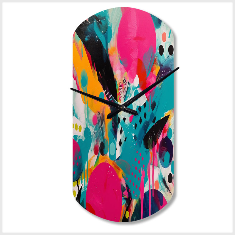 Rose et turquoise abstrait Enigma I - horloge murale cylindrique abstraite, horloge asymétrique rose, Petit