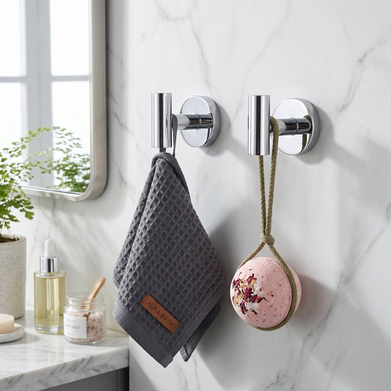 Wall Mounted Towel Hooks Bathroom Towel Hooks, Polished Chrome, 4