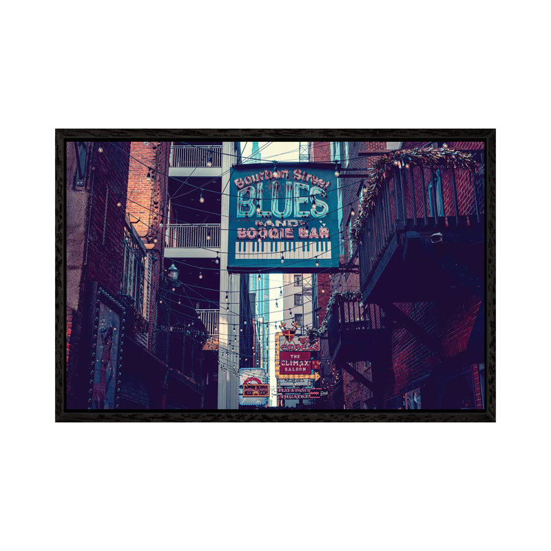 Printer's Alley Nashville Tennessee by Ann Hudec - Print on Canvas, Black Framed, 66.04cm H x 101.6cm W x 3.81cm D