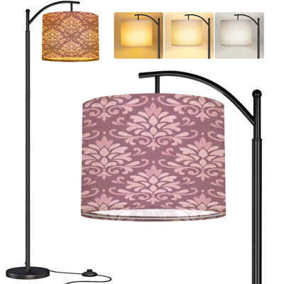  Arc Floor Lamp vintage curls style Baroque Floral ornament Ethnic tribal Tall Modern Standing Lamp LED Adjustable Linen Lampshade 3 Color Temperatures