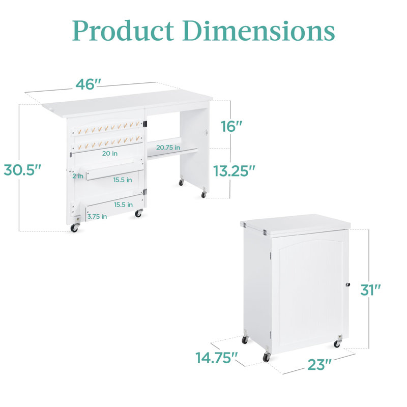 Table de couture pliante multifonctionnelle et table d'appoint, Blanc