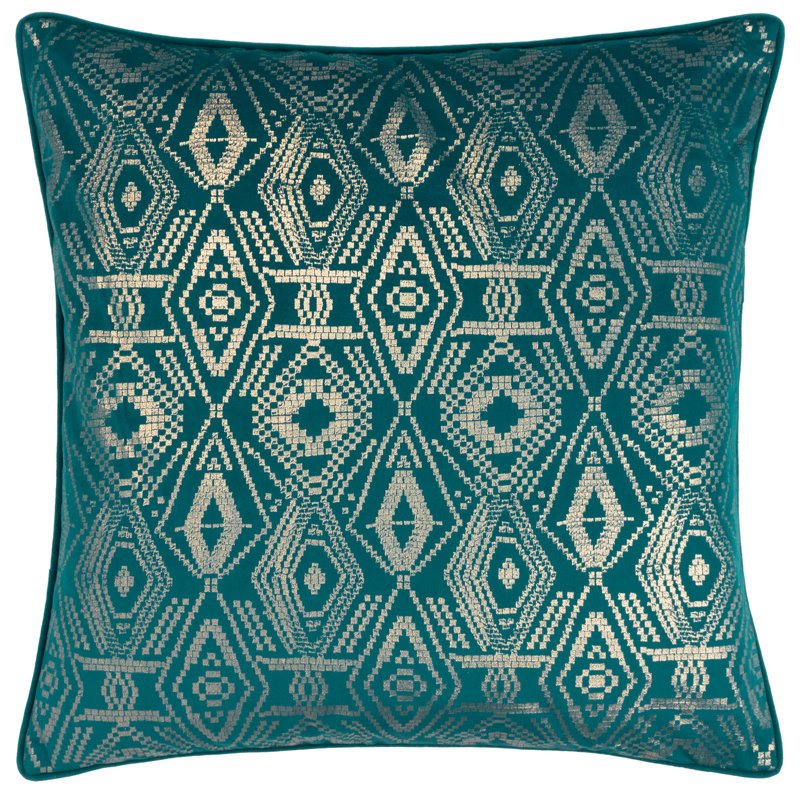 Geometric Square Throw Pillow Cover, Teal