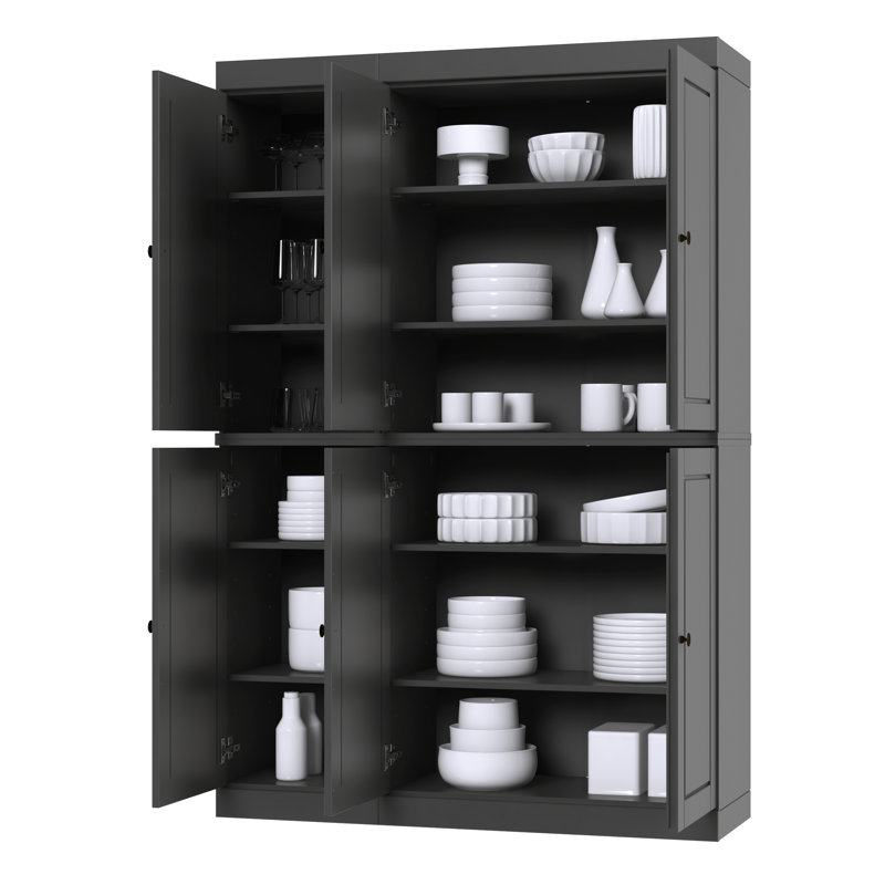 Grande armoire de cuisine Nicu 100% bois massif avec portes, tablettes réglables, armoire de rangement modulaire, l 48,5 po x H 71,5 po